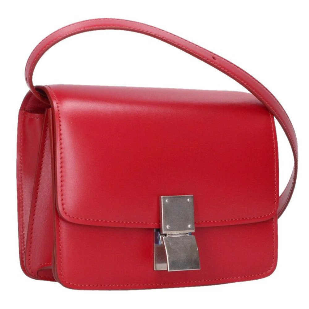 Celine Calf Shoulder Bag Red Silver